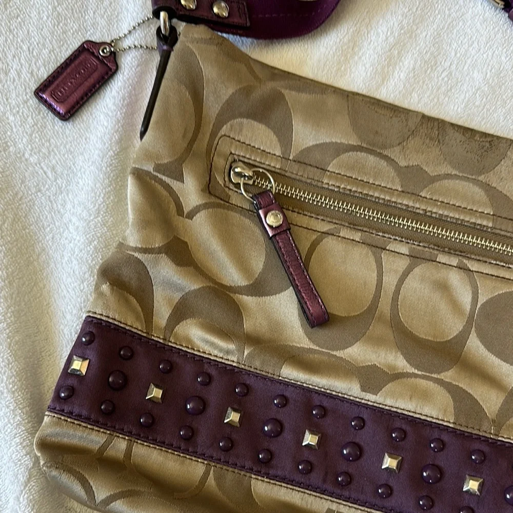 Women's Authentic Coach Signature Sateen Studded‎ Crossbody